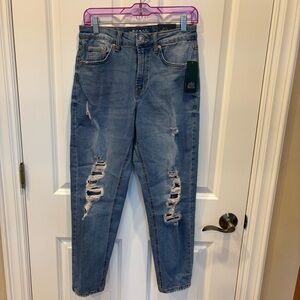 Women’s SZ 4/27 Wild Fable Medium Blue Distressed High Rise  Mom Jeans BNWT